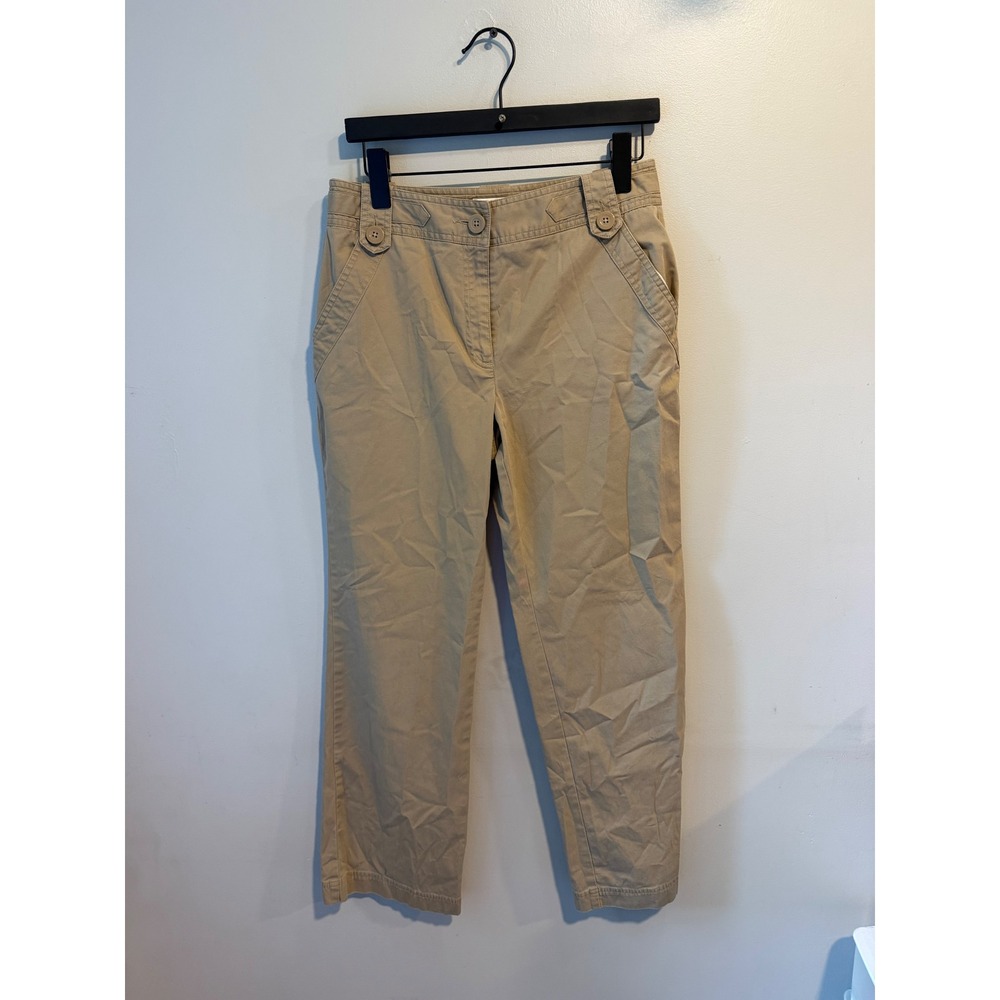 Talbots Petites Khaki Stretch Cotton Straight Leg‎ Pants Tan Size 8P Button
